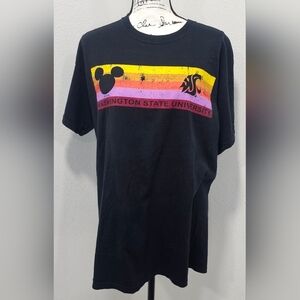 Disney Mickey Mouse WSU Washington Cougar Black Stripe Short Sleeve T-Shirt SZ L